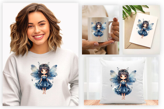 Watercolor Cute Butterfly Princess Sublimation Clipart PNG