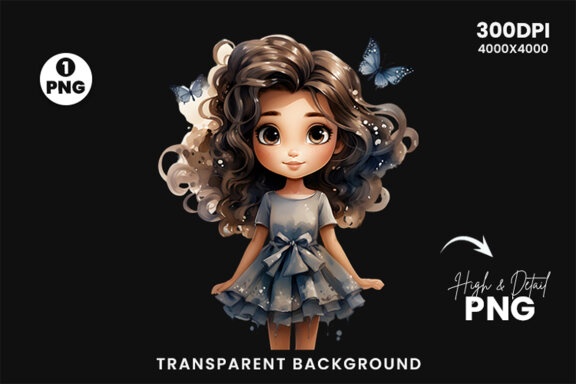 Watercolor Cute Butterfly Princess Sublimation Clipart PNG