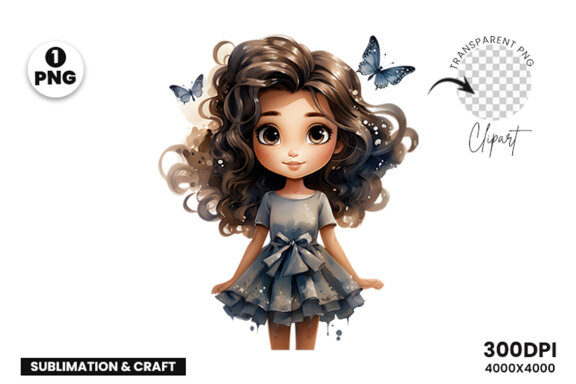 Watercolor Cute Butterfly Princess Sublimation Clipart PNG