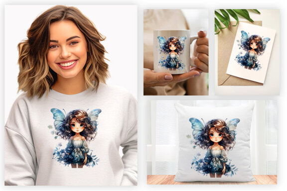 Watercolor Cute Butterfly Princess Sublimation Clipart PNG