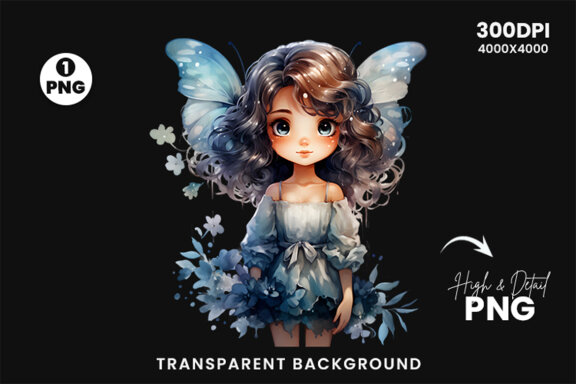 Watercolor Cute Butterfly Princess Sublimation Clipart PNG