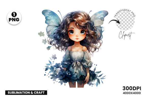 Watercolor Cute Butterfly Princess Sublimation Clipart PNG