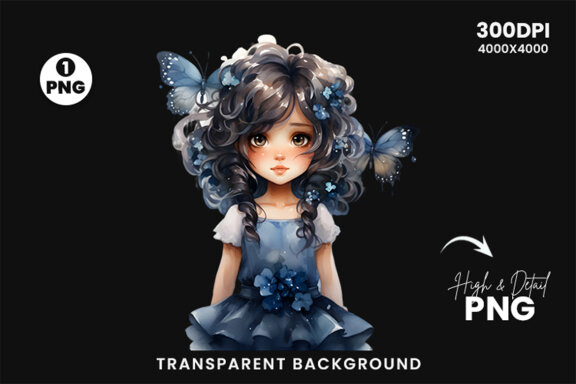 Watercolor Cute Butterfly Princess Sublimation Clipart PNG