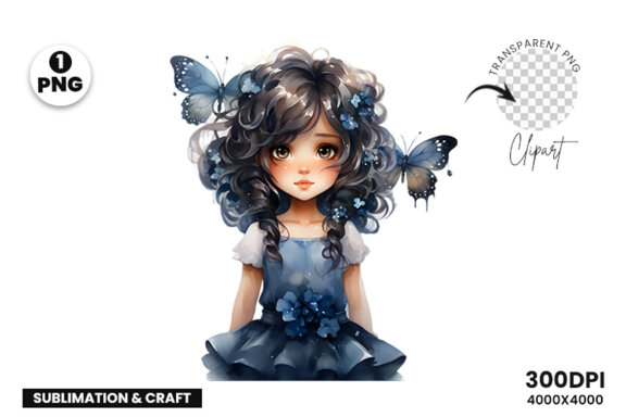 Watercolor Cute Butterfly Princess Sublimation Clipart PNG