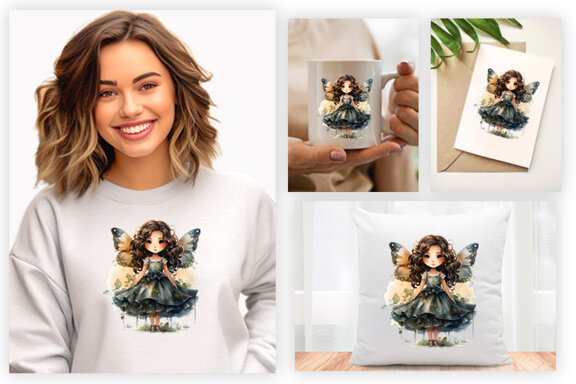 Watercolor Cute Butterfly Princess Sublimation Clipart PNG