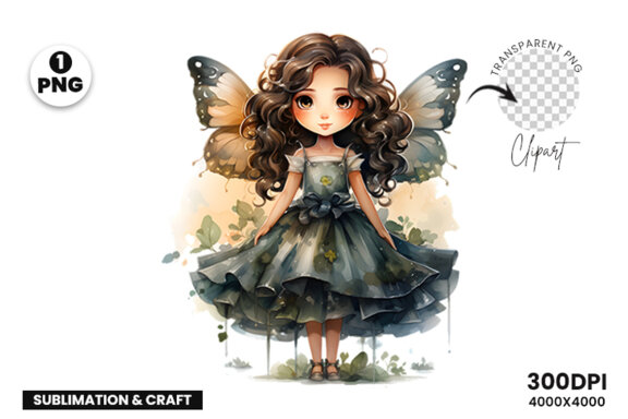 Watercolor Cute Butterfly Princess Sublimation Clipart PNG