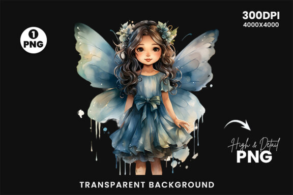 Watercolor Cute Butterfly Princess Sublimation Clipart PNG