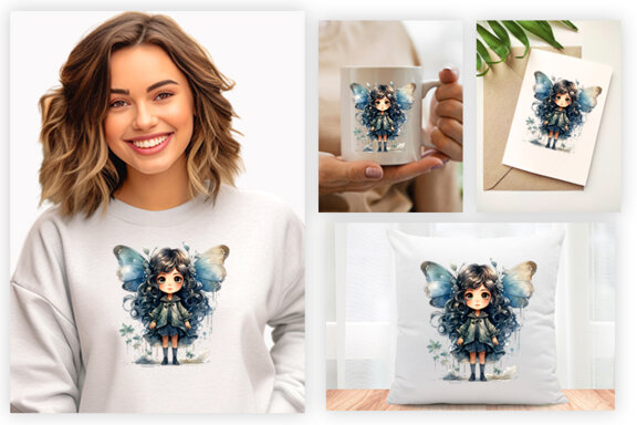 Watercolor Cute Butterfly Princess Sublimation Clipart PNG