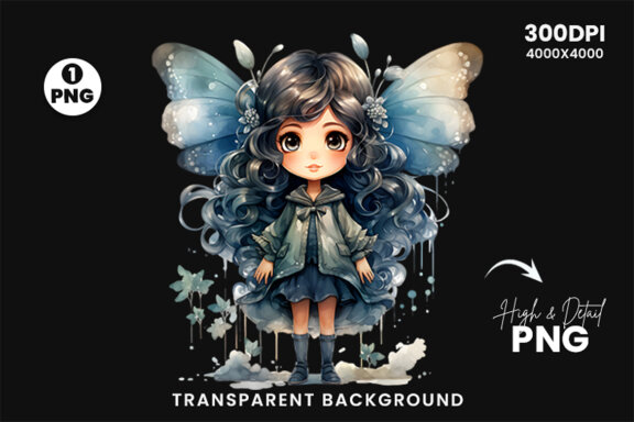 Watercolor Cute Butterfly Princess Sublimation Clipart PNG