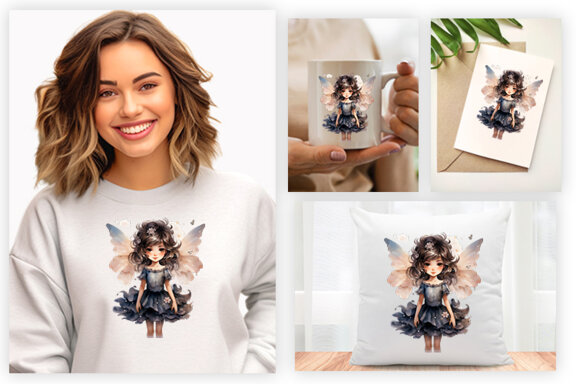 Watercolor Cute Butterfly Princess Sublimation Clipart PNG