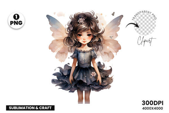 Watercolor Cute Butterfly Princess Sublimation Clipart PNG
