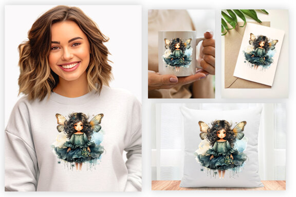 Watercolor Cute Butterfly Princess Sublimation Clipart PNG