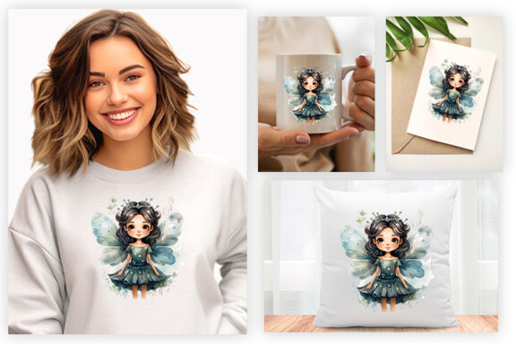 Watercolor Cute Butterfly Princess Sublimation Clipart PNG