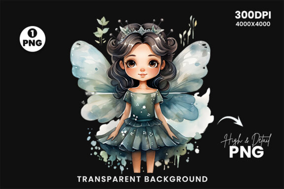 Watercolor Cute Butterfly Princess Sublimation Clipart PNG