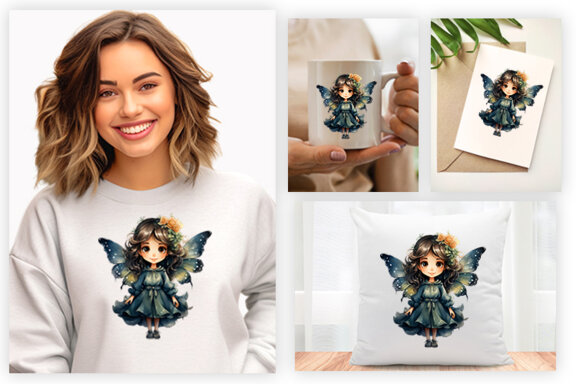 Watercolor Cute Butterfly Princess Sublimation Clipart PNG