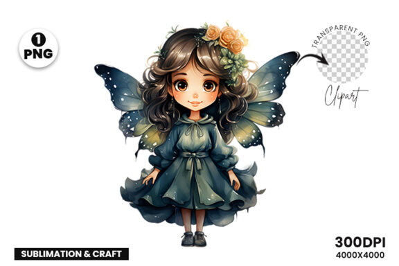 Watercolor Cute Butterfly Princess Sublimation Clipart PNG