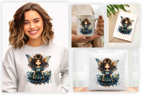 Watercolor Cute Butterfly Princess Sublimation Clipart PNG
