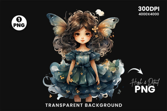 Watercolor Cute Butterfly Princess Sublimation Clipart PNG
