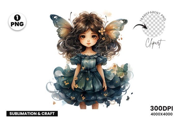 Watercolor Cute Butterfly Princess Sublimation Clipart PNG