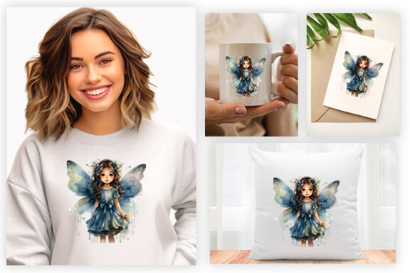 Watercolor Cute Butterfly Princess Sublimation Clipart PNG