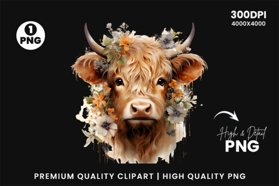 Watercolor Cute Baby Highland Cow Sublimation Clipart PNG