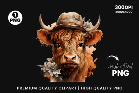 Watercolor Cute Baby Highland Cow Sublimation Clipart PNG