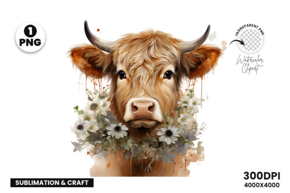 Watercolor Cute Baby Highland Cow Sublimation Clipart PNG