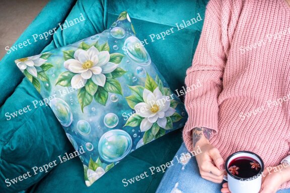 Pack Of 6 Digital Papers - Flowers And Bubble In Watercolor
