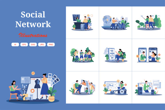 M736_ Social Network Illustration Pack