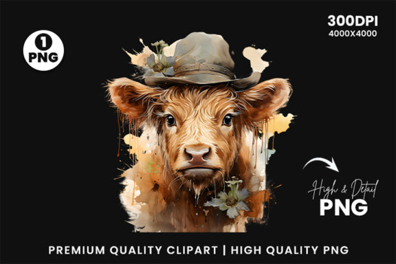 Watercolor Cute Baby Highland Cow Sublimation Clipart PNG