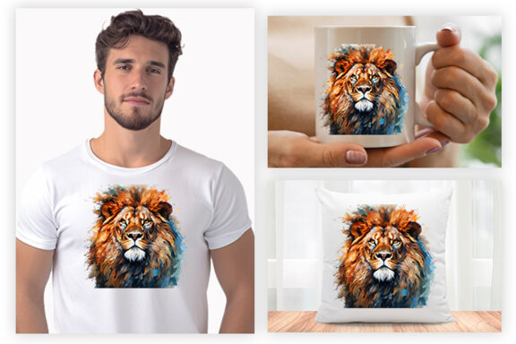 Watercolor Lion Aggressive Sublimation Clipart PNG