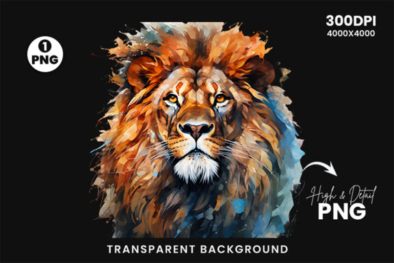 Watercolor Lion Aggressive Sublimation Clipart PNG