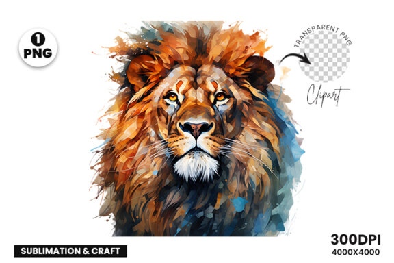 Watercolor Lion Aggressive Sublimation Clipart PNG