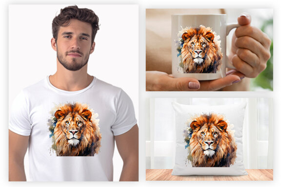 Watercolor Lion Aggressive Sublimation Clipart PNG