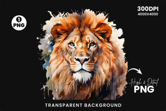 Watercolor Lion Aggressive Sublimation Clipart PNG