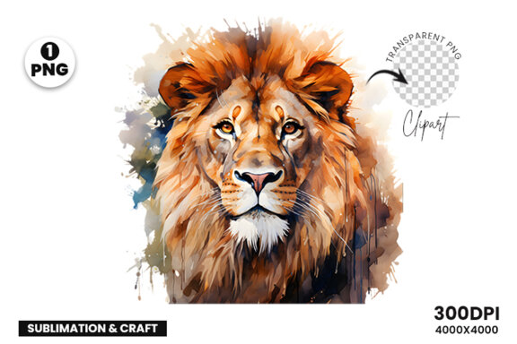 Watercolor Lion Aggressive Sublimation Clipart PNG