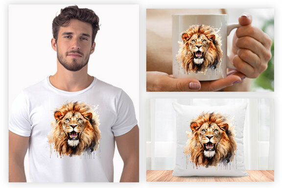 Watercolor Lion Aggressive Sublimation Clipart PNG