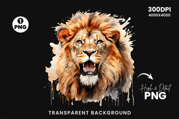 Watercolor Lion Aggressive Sublimation Clipart PNG