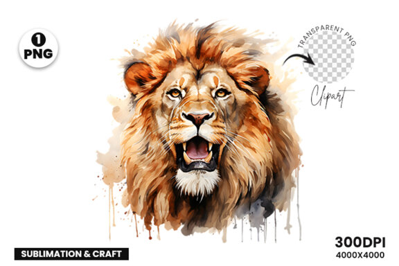 Watercolor Lion Aggressive Sublimation Clipart PNG