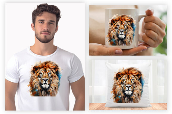 Watercolor Lion Aggressive Sublimation Clipart PNG