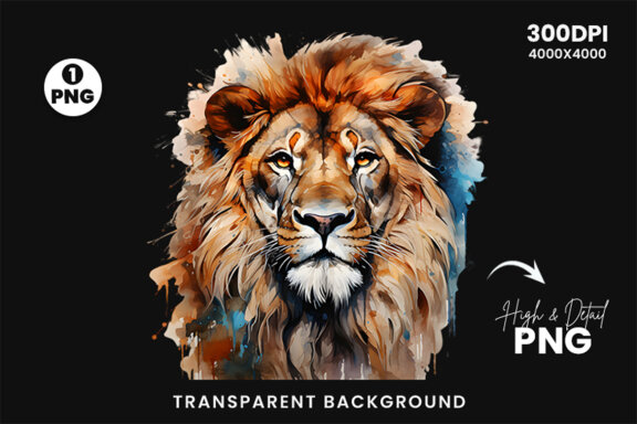 Watercolor Lion Aggressive Sublimation Clipart PNG
