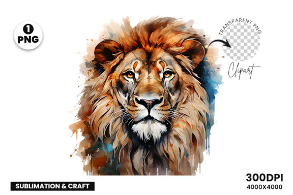 Watercolor Lion Aggressive Sublimation Clipart PNG