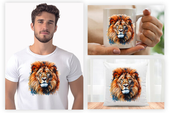 Watercolor Lion Aggressive Sublimation Clipart PNG