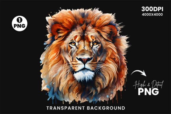 Watercolor Lion Aggressive Sublimation Clipart PNG
