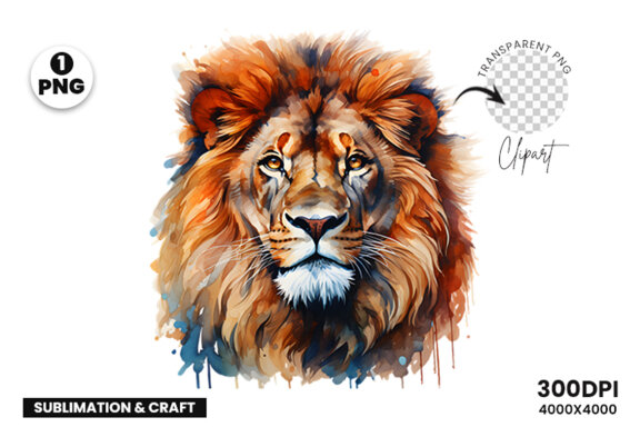 Watercolor Lion Aggressive Sublimation Clipart PNG