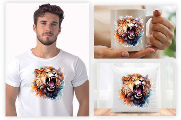 Watercolor Lion Aggressive Sublimation Clipart PNG