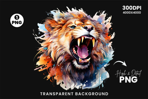 Watercolor Lion Aggressive Sublimation Clipart PNG
