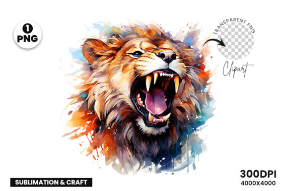 Watercolor Lion Aggressive Sublimation Clipart PNG
