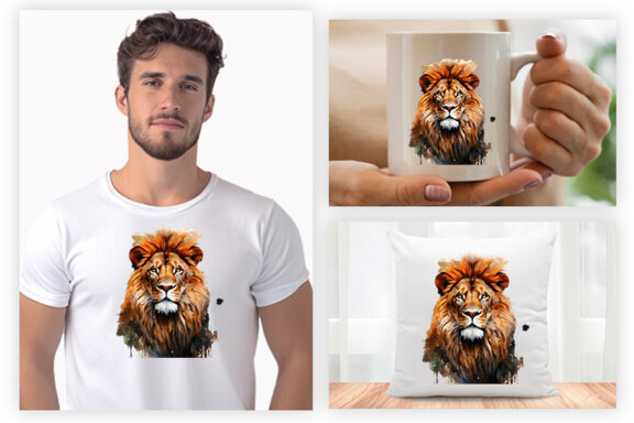 Watercolor Lion Aggressive Sublimation Clipart PNG