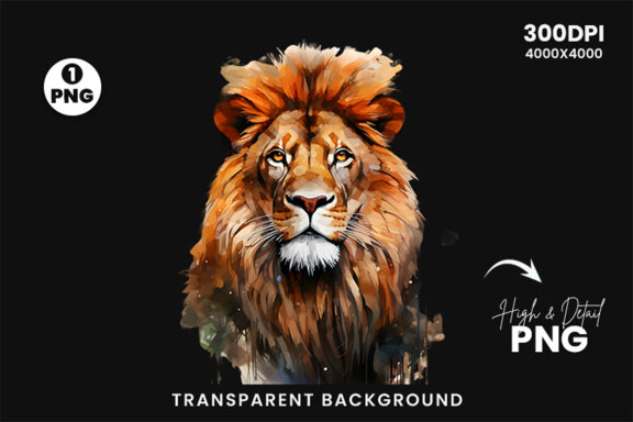 Watercolor Lion Aggressive Sublimation Clipart PNG